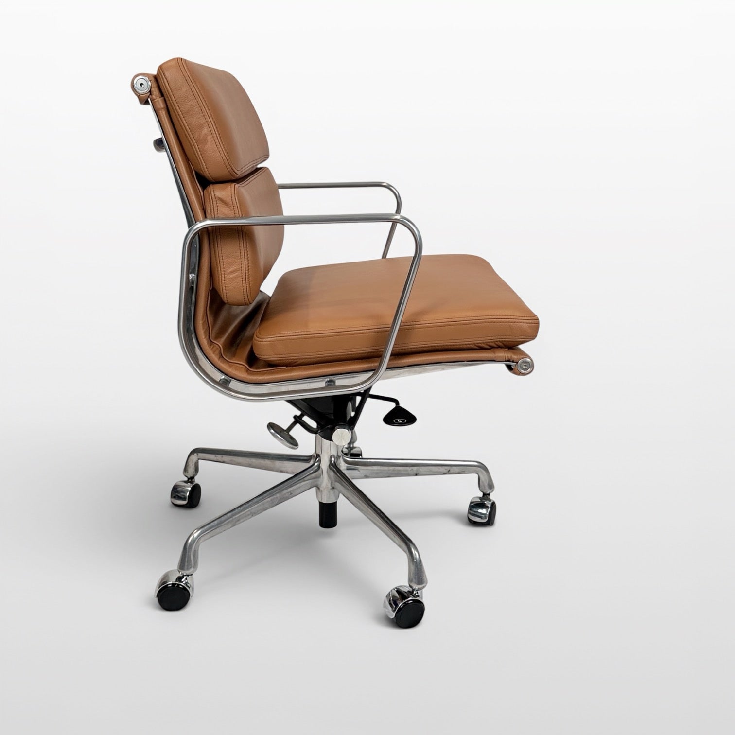 Herman Miller Eames Aluminum Group Soft Pad Management Chair - Brown Leather