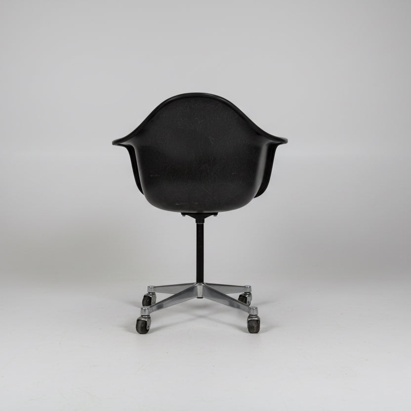 Eames Molded Fiberglass Armchair (with Upholstered Pad / Vinyl Cover) – Swivel Contract Base