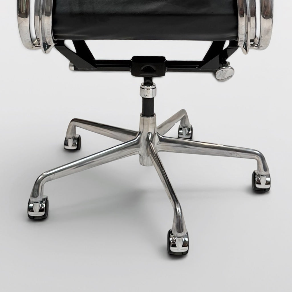 Pair of Eames Aluminum Group Soft Pad Management Chairs by Herman Miller Black Leather