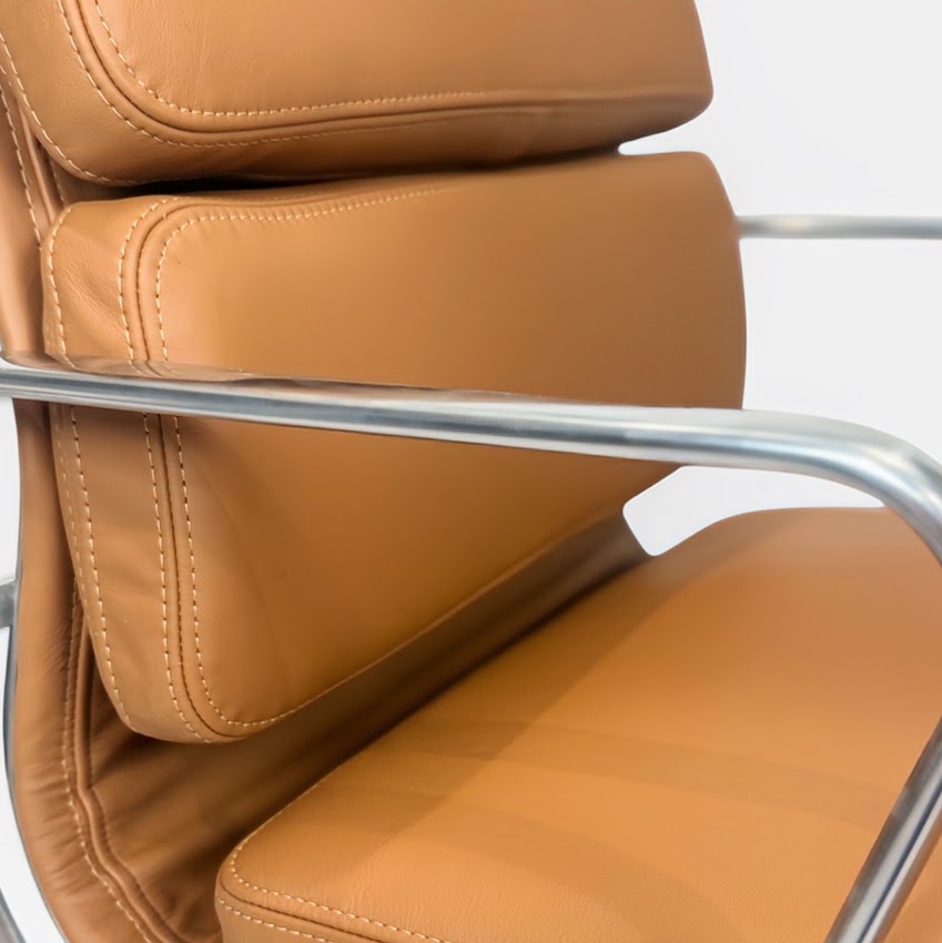 Herman Miller Eames Aluminum Group Soft Pad Management Chair - Caramel  Brown Leather