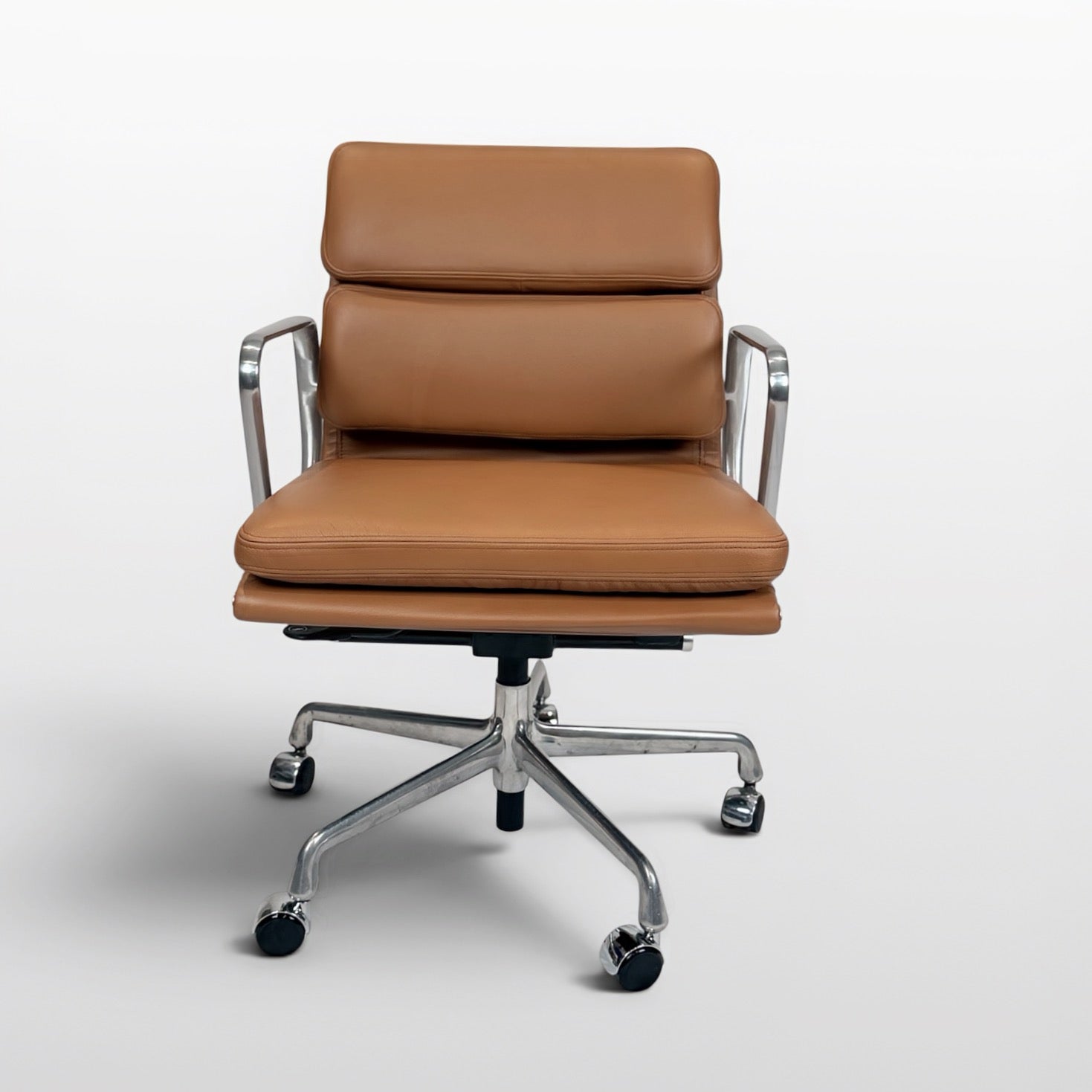 Herman Miller Eames Aluminum Group Soft Pad Management Chair - Brown Leather
