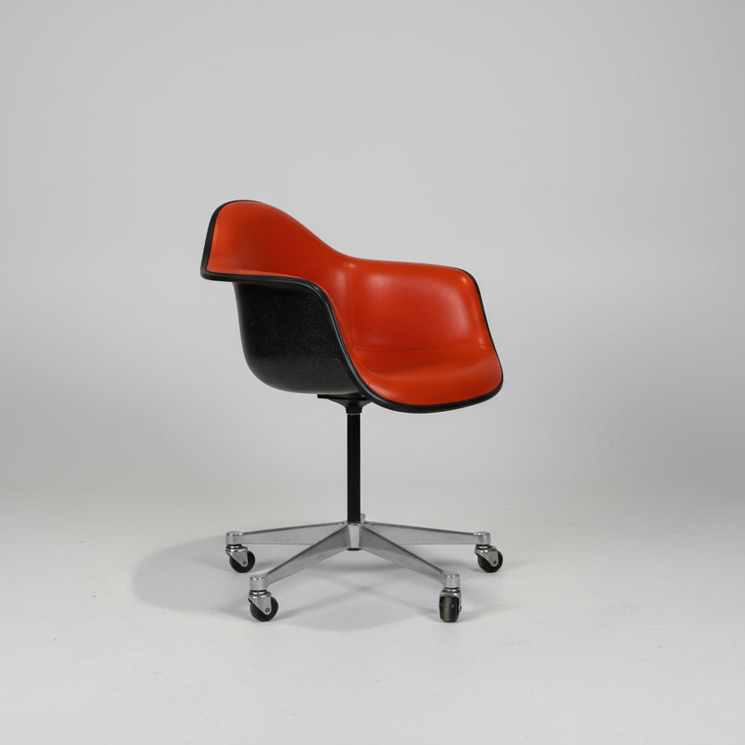 Eames Molded Fiberglass Armchair (with Upholstered Pad / Vinyl Cover) – Swivel Contract Base