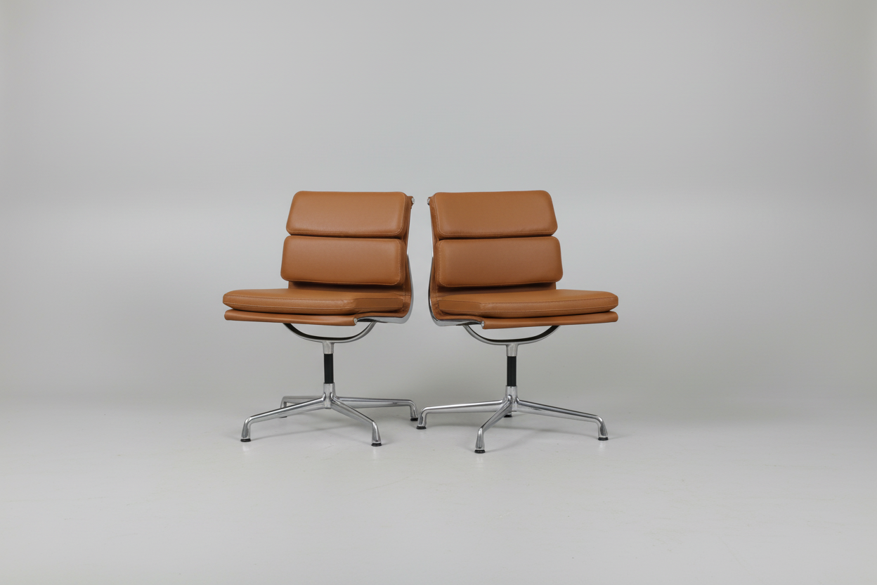 Pair Of Eames Aluminum Group Side Chairs