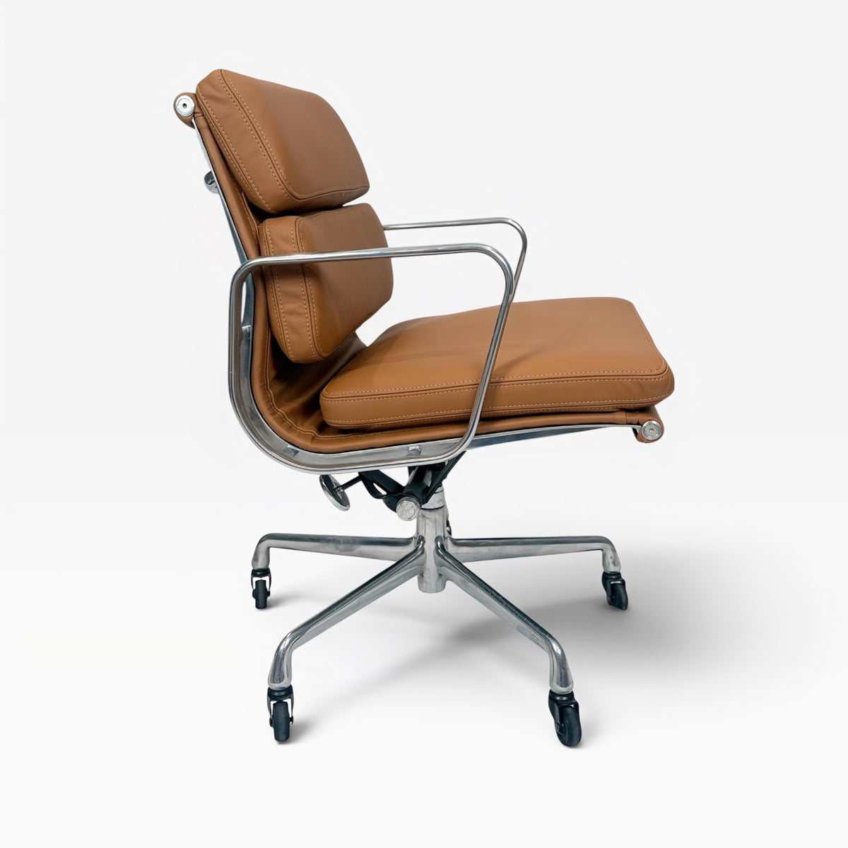 Herman Miller Eames Aluminum Group Soft Pad Management Chair - Caramel  Brown Leather