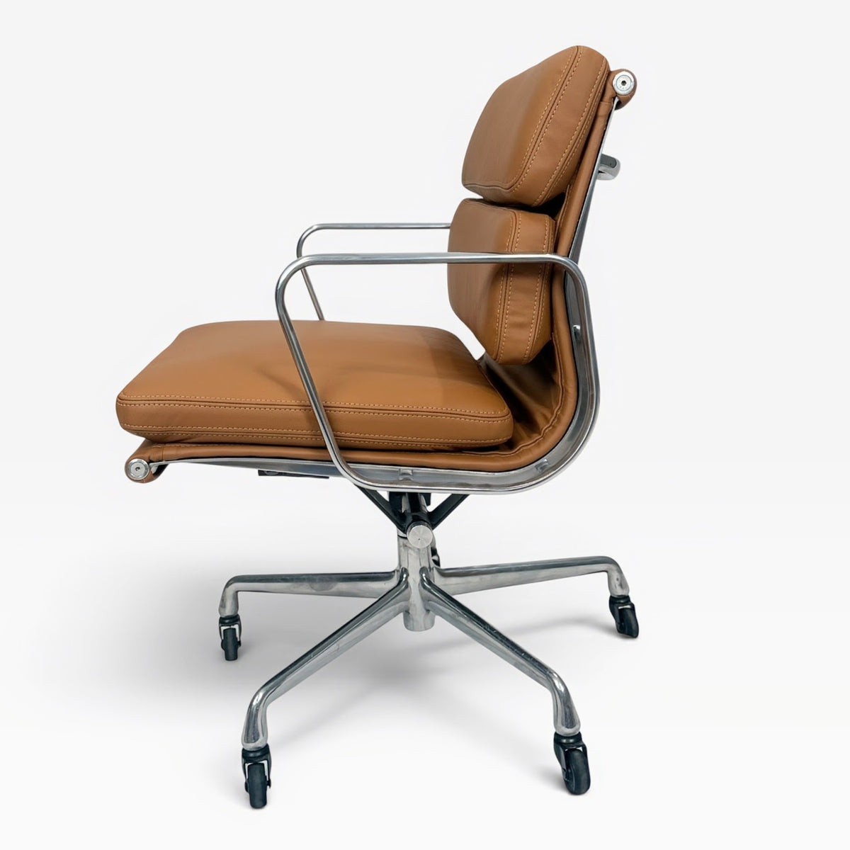 Herman Miller Eames Aluminum Group Soft Pad Management Chair - Caramel  Brown Leather