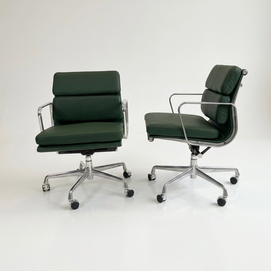Pair of Eames Aluminum Group Soft Pad Management Chairs by Herman Miller
