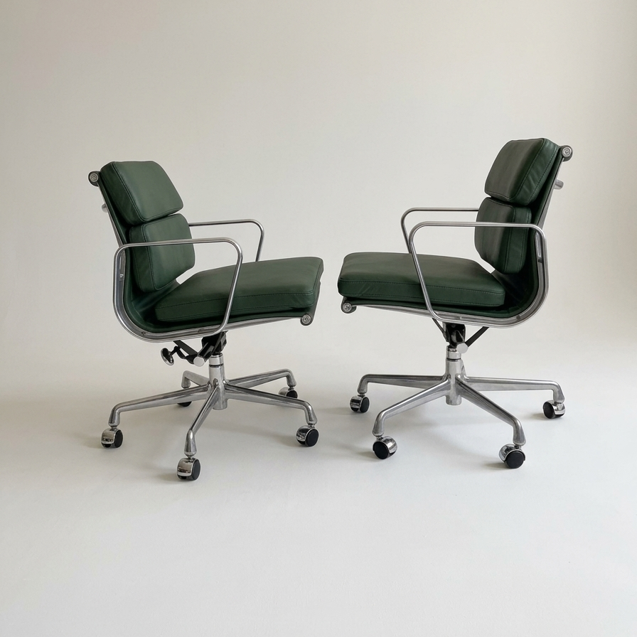 Pair of Eames Aluminum Group Soft Pad Management Chairs by Herman Miller
