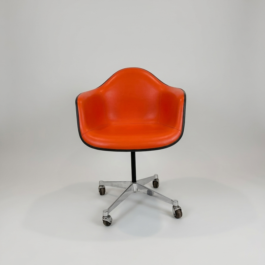 Eames Molded Fiberglass Armchair (with Upholstered Pad / Vinyl Cover) – Swivel Contract Base