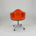 Eames Molded Fiberglass Armchair (with Upholstered Pad / Vinyl Cover) – Swivel Contract Base