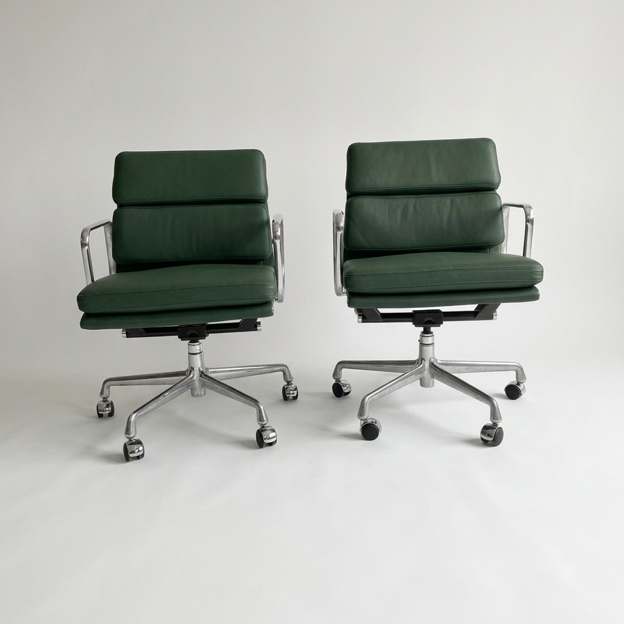 Pair of Eames Aluminum Group Soft Pad Management Chairs by Herman Miller